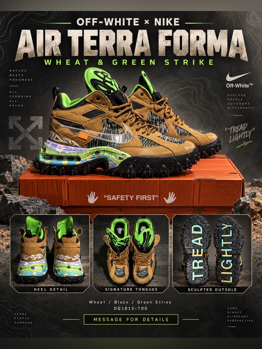 Off-White x Nike Air Terra Forma 'Wheat and Green Strike' sneakers🔥New!